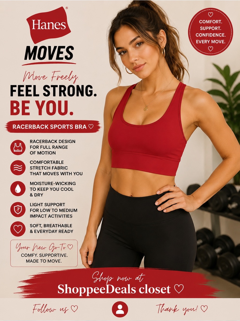 Hanes Moves Racerback Sports Bra – Size Medium